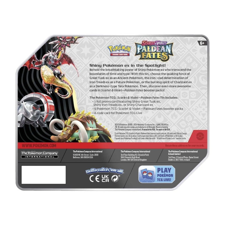 Pokémon TCG: Scarlet & Violet Paldean Fates Tin (Shiny Great Tusk ex)